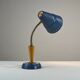Blue Metal, Brass & Teak Table or Desk Lamp by Ringus, Sweden, 1950s