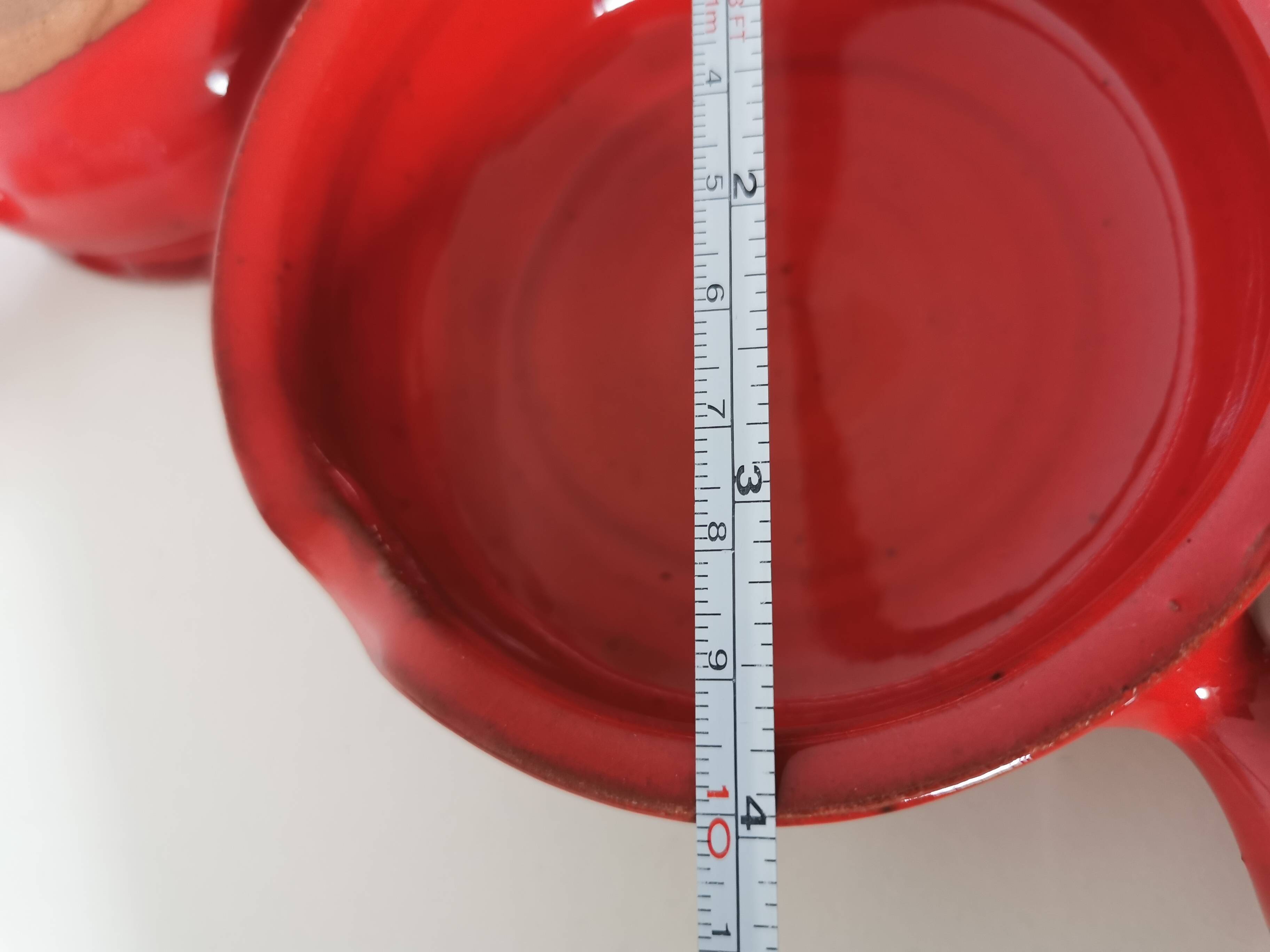 set of 4 red enamelled terracotta casseroles