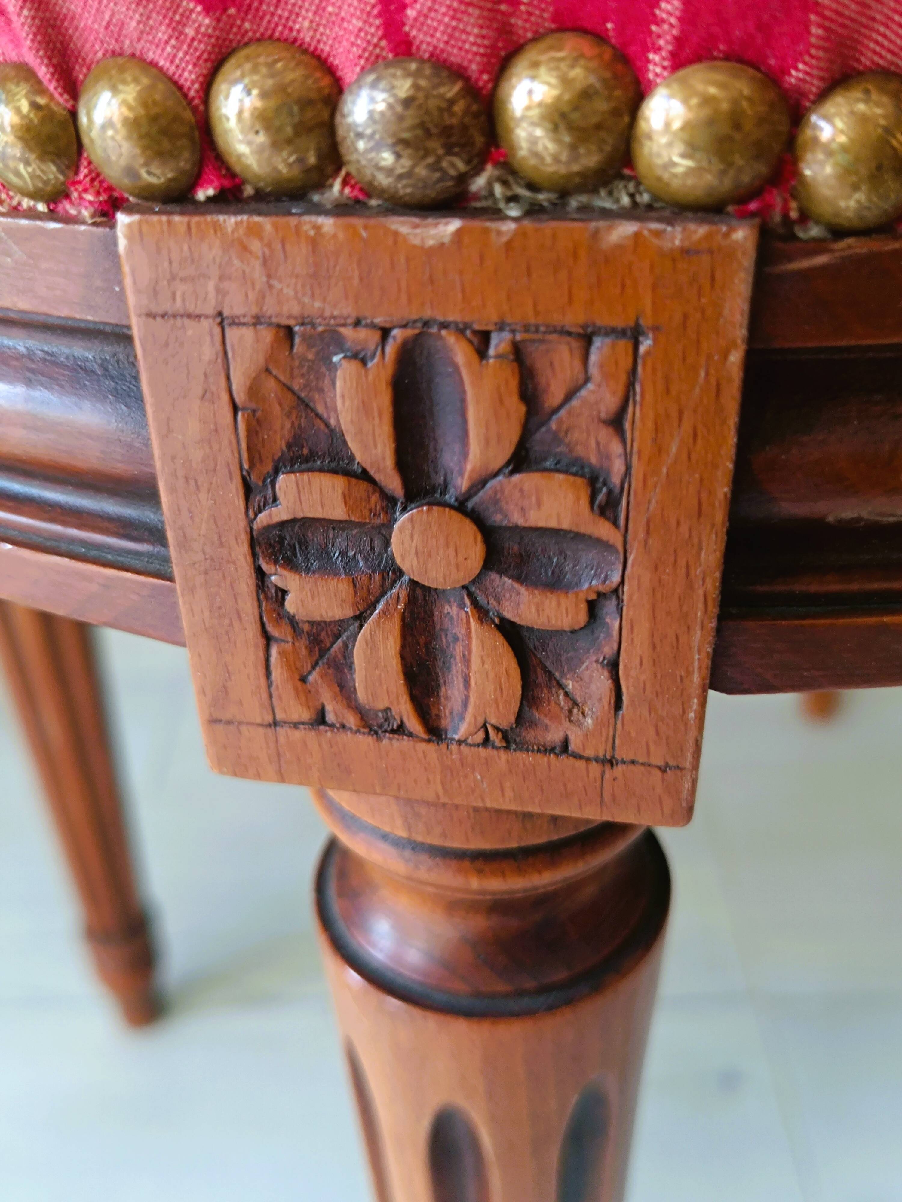Louis XVI style stool in solid cherry wood