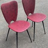 2 petal chairs in burgundy red skai leather and black metal 1950 Sery