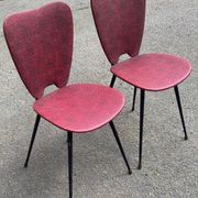 2 petal chairs in burgundy red skai leather and black metal 1950 Sery