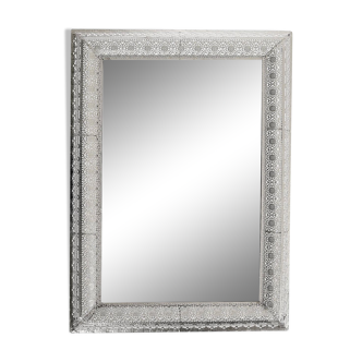 Rectangular wall mirror, silver metal frame