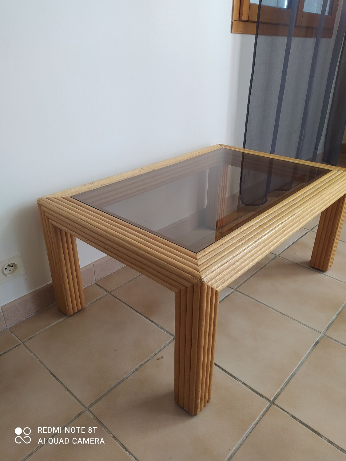 Vintage bamboo rattan glazed coffee table