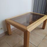 Vintage bamboo rattan glazed coffee table