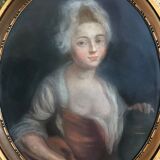 Painting / Pastel on cardboard "portrait of woman" framed under glass