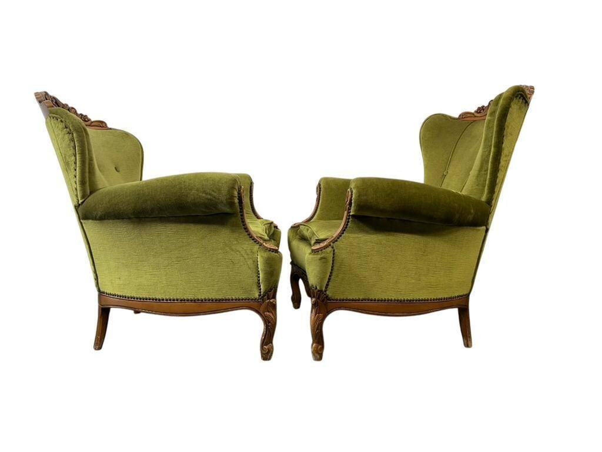 set of 2 vintage green baroque armchairs / armchairs / club chairs