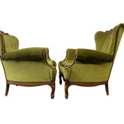 set of 2 vintage green baroque armchairs / armchairs / club chairs