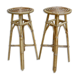 Pair of high stools, bar, rattan