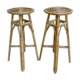 Paire de tabourets hauts, de bar, en rotin