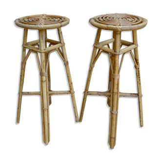 Pair of high stools, bar, rattan