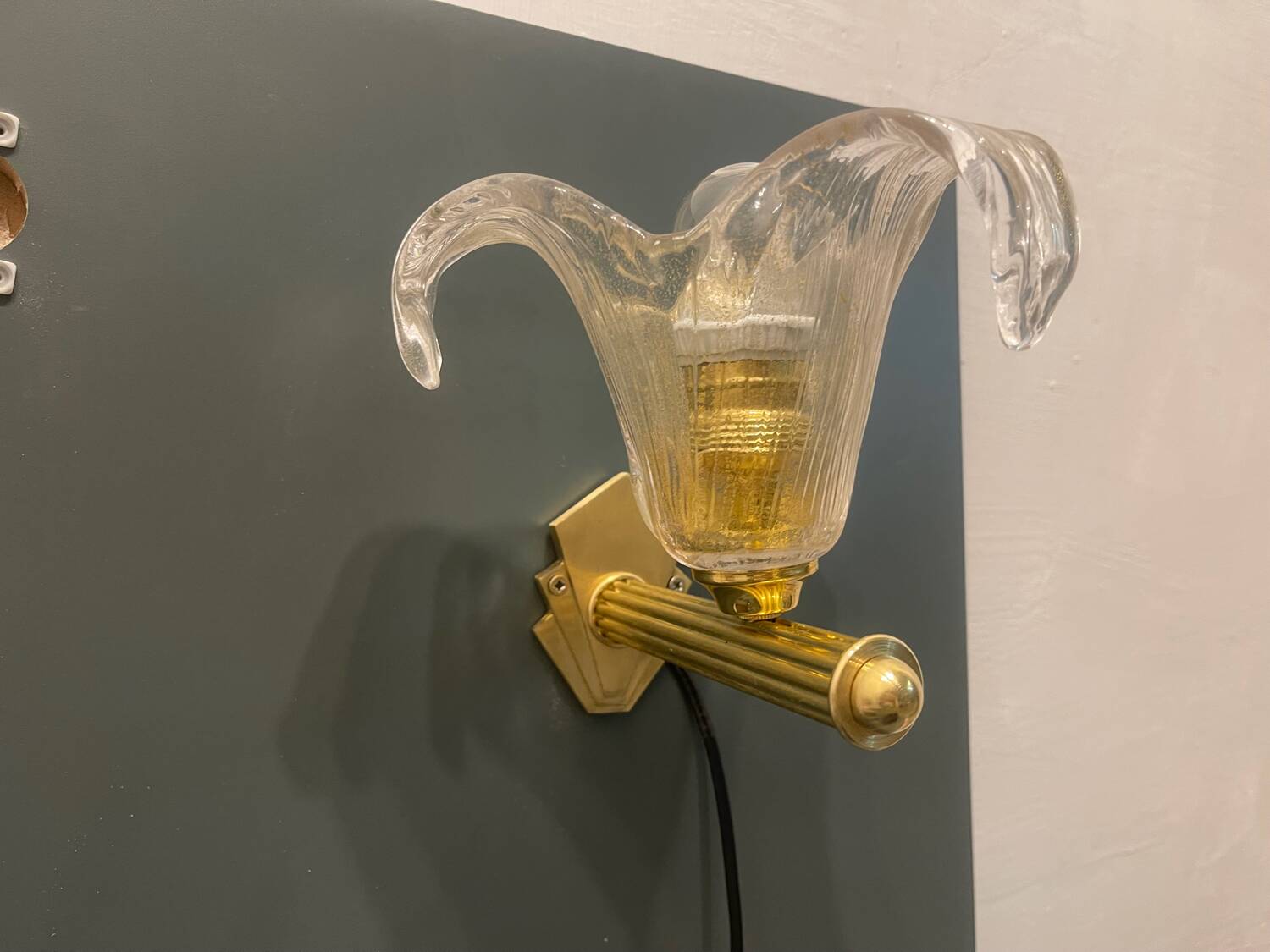 Venetian Murano Glass Brass Sconces Set of 2 1960’s
