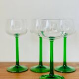 4 Alsace wine glasses, two-tone green stemmed glasses.