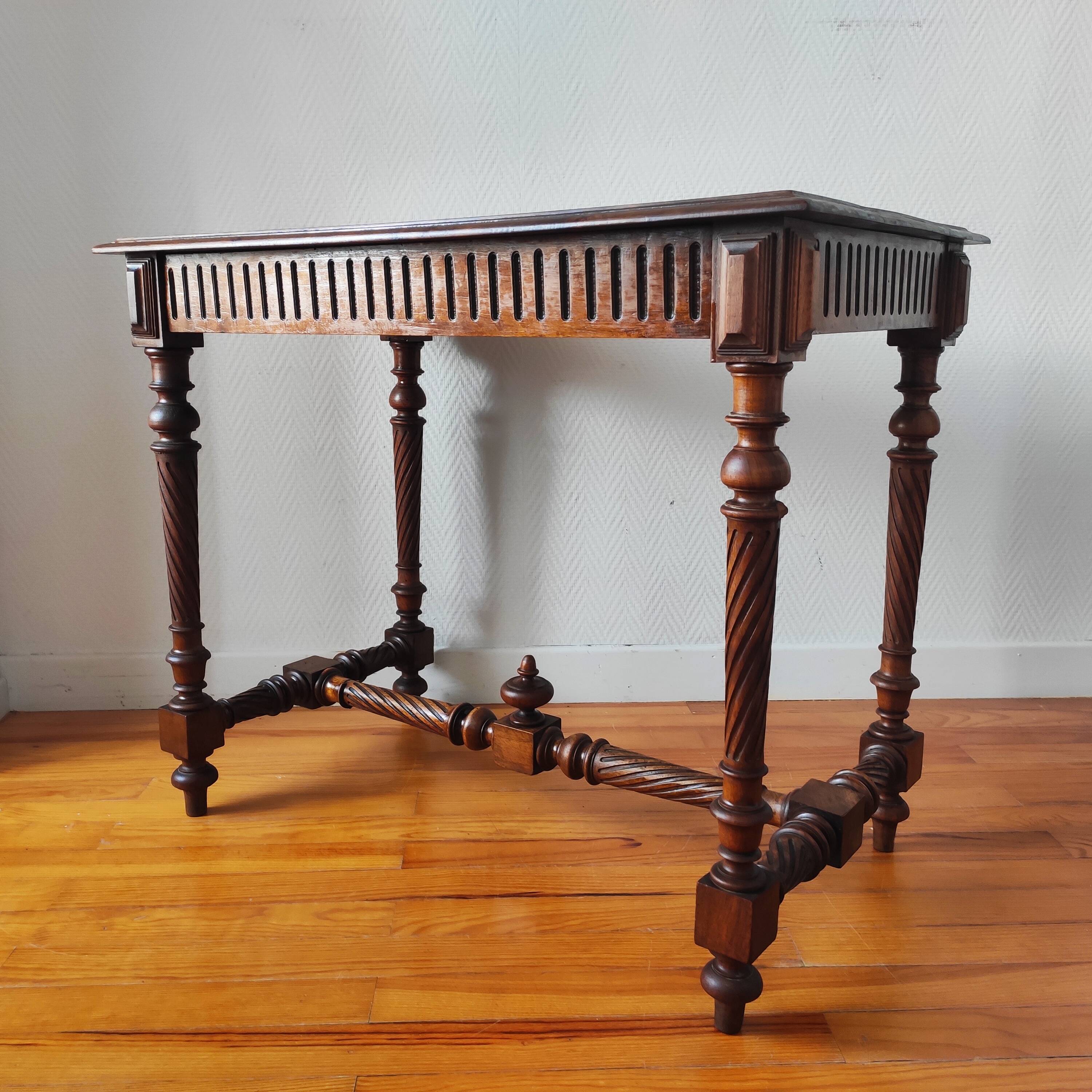 Antique desk table in solid walnut