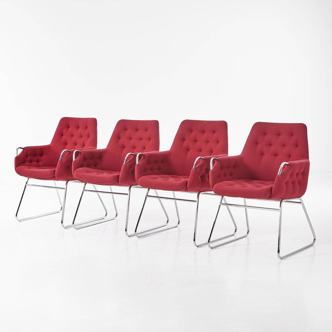 Red "Mirja" armchairs by Bruno Mathsson for Bruno Mathsson International, set of 4, 2003.
