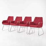 Red "Mirja" armchairs by Bruno Mathsson for Bruno Mathsson International, set of 4, 2003.