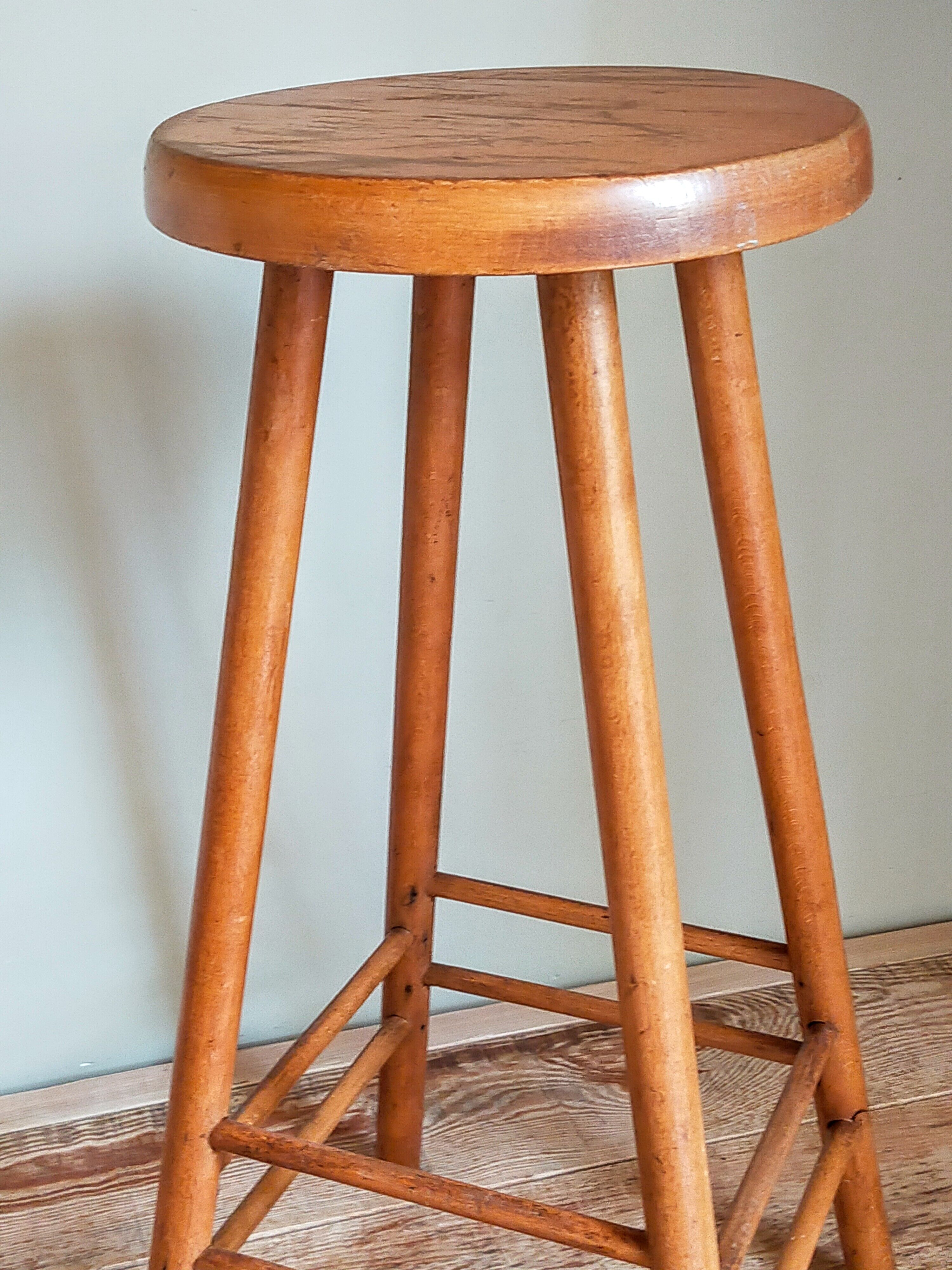 Vintage solid blond wood bar stool