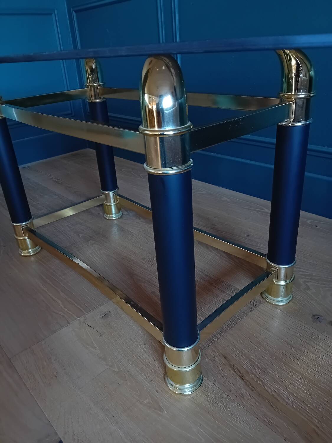 Glass and brass coffee table, 1970