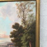 Old mirror with painting on canvas - 198x100cm