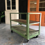 Industrial trolley with shelves, wood and metal