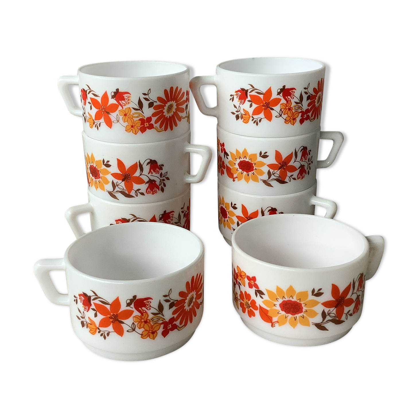 Arcopal Cups "Flora" - Marguerite and Sunflower seventies