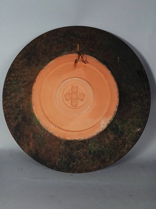 Biot: grand plat céramique peint de chevaux vintage 50s-60s 39,5 cm C036