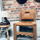 Ancienne chaise brutaliste paillée