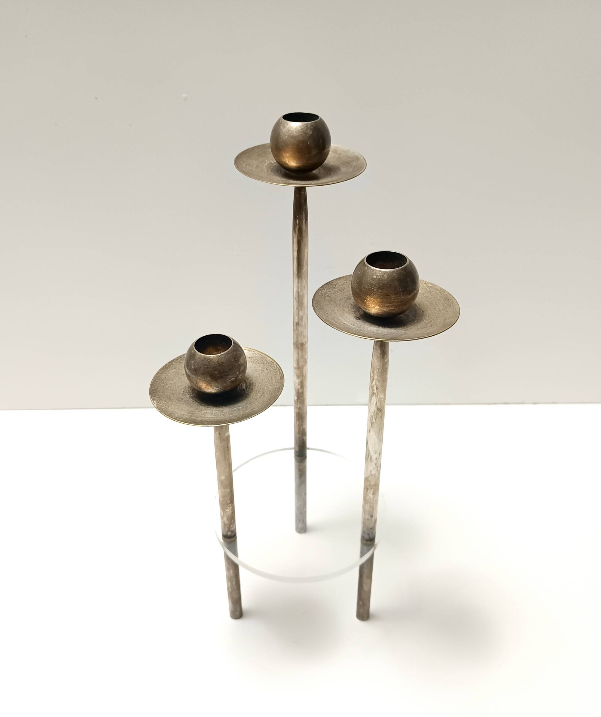 Silver-Plated Brass and Plexiglass Candelabrum by Mesa, Italy 1970s