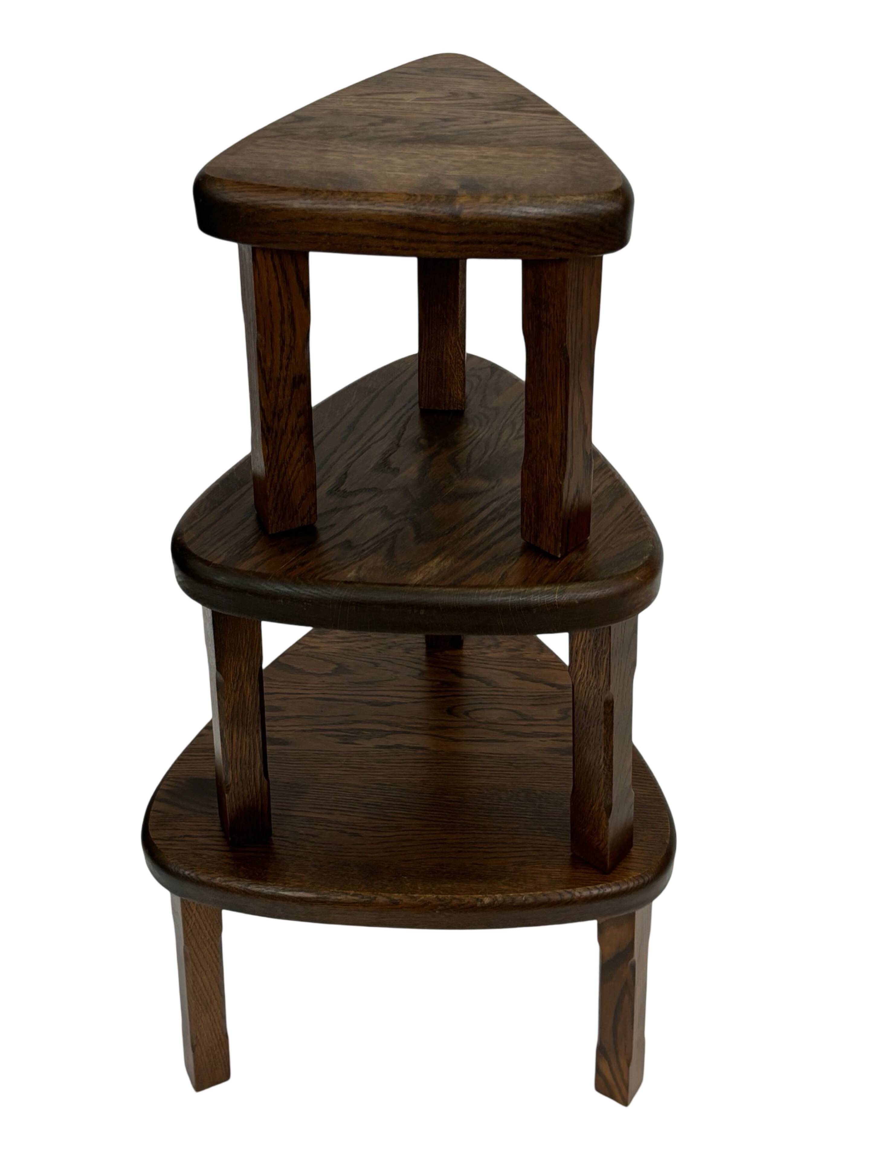 Set of 3 brutalist oak oval side or nesting tables minimalist design 1970s