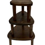 Lot de 3 tables d'appoint ou gigognes ovales brutalistes en chêne au design minimaliste des années 1970