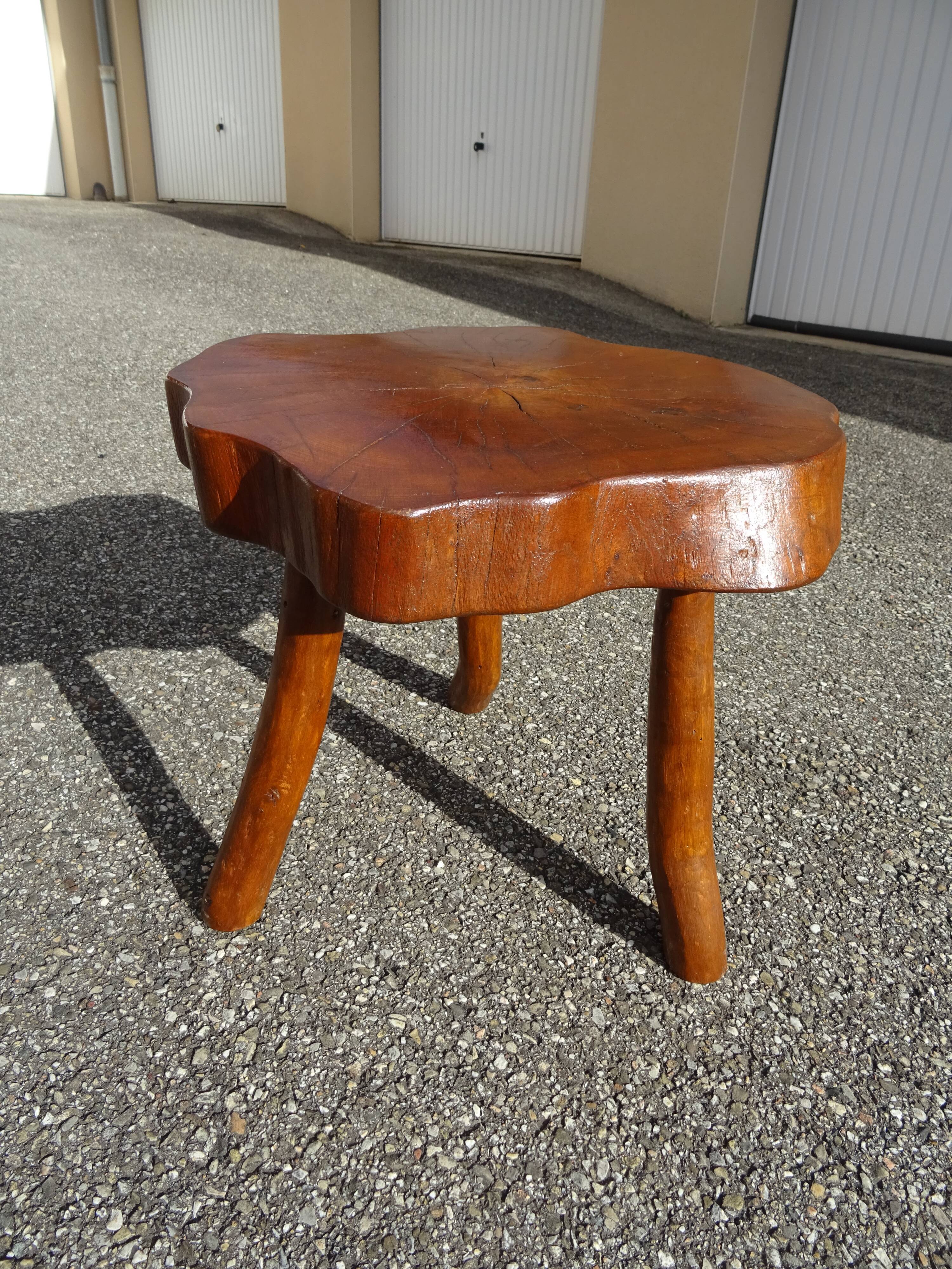 Brutalist style coffee table in vintage solid wood