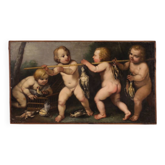 17th century Italian school painting, cherub games