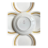 5 assiettes plates St Amand en faïence jaune et dorée