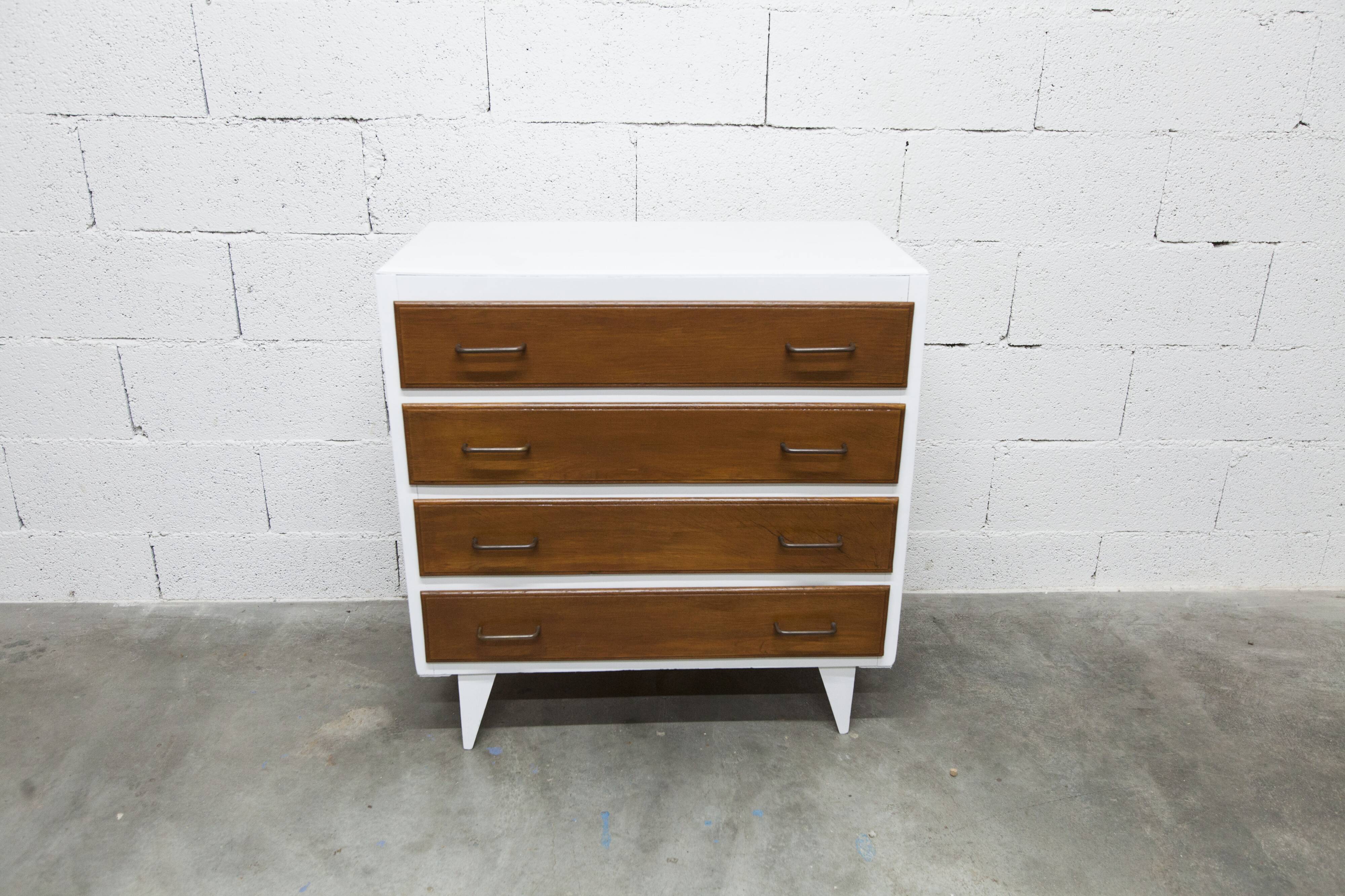 1960s chest of drawers with splayed legs and 4 drawers, refurbished