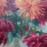 Table hst "vase with dahlias" signed Markowicz + frame