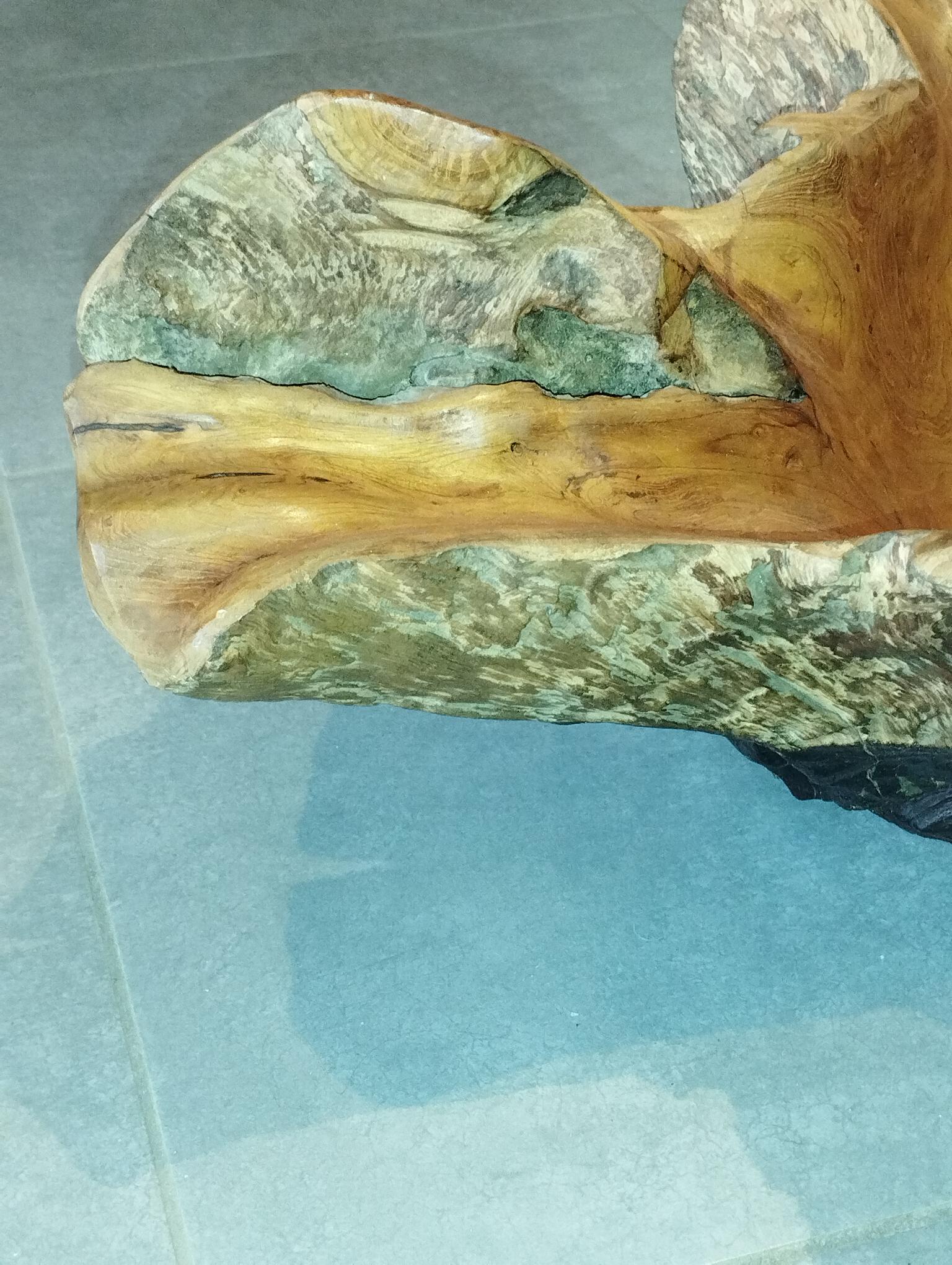 Sculptural wooden centrepiece, organic bowl, brutalist.