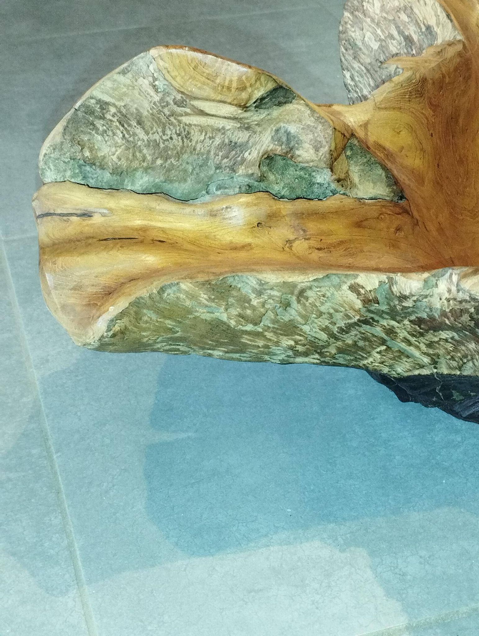 Sculptural wooden centrepiece, organic bowl, brutalist.