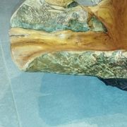 Sculptural wooden centrepiece, organic bowl, brutalist.