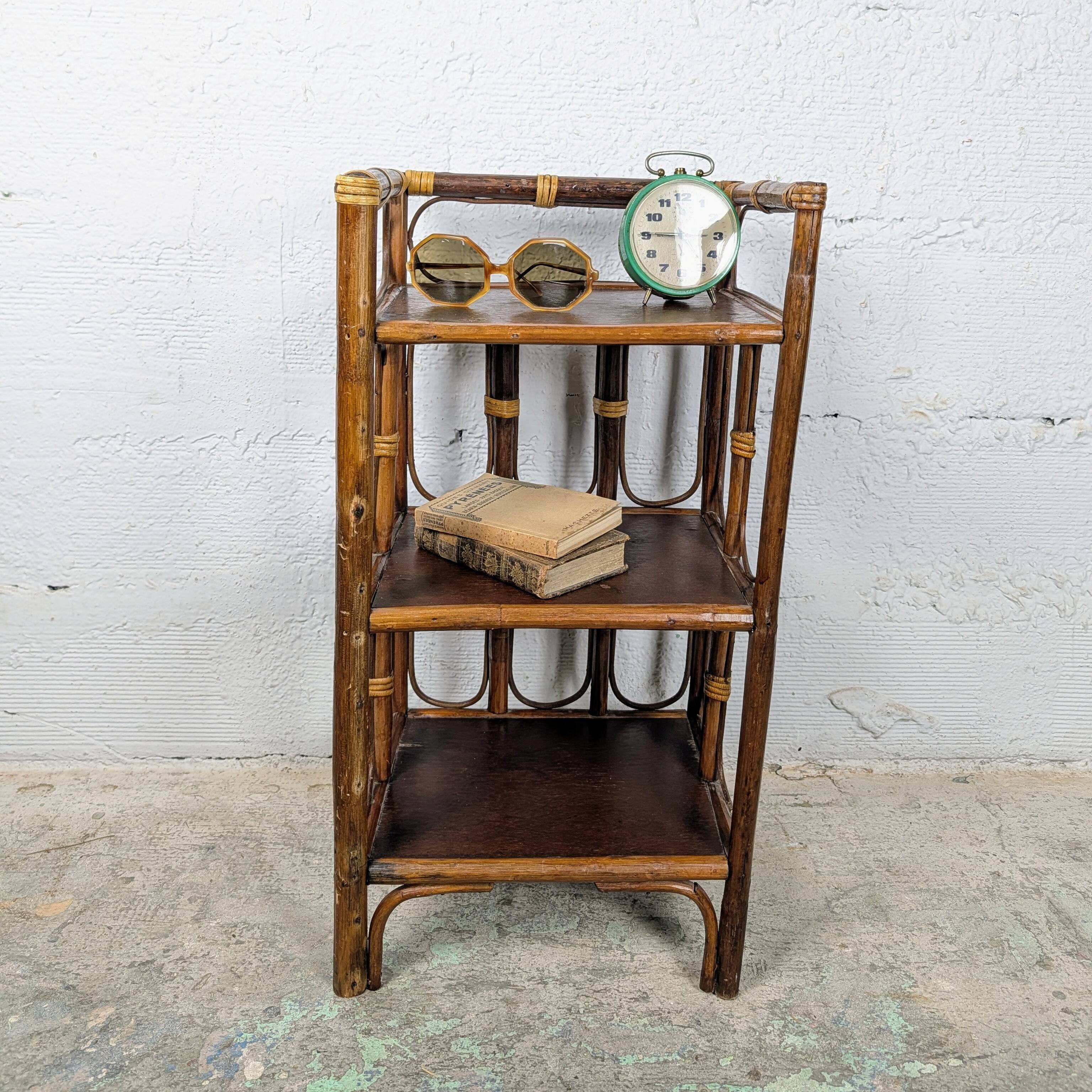 Small rattan and wood shelf