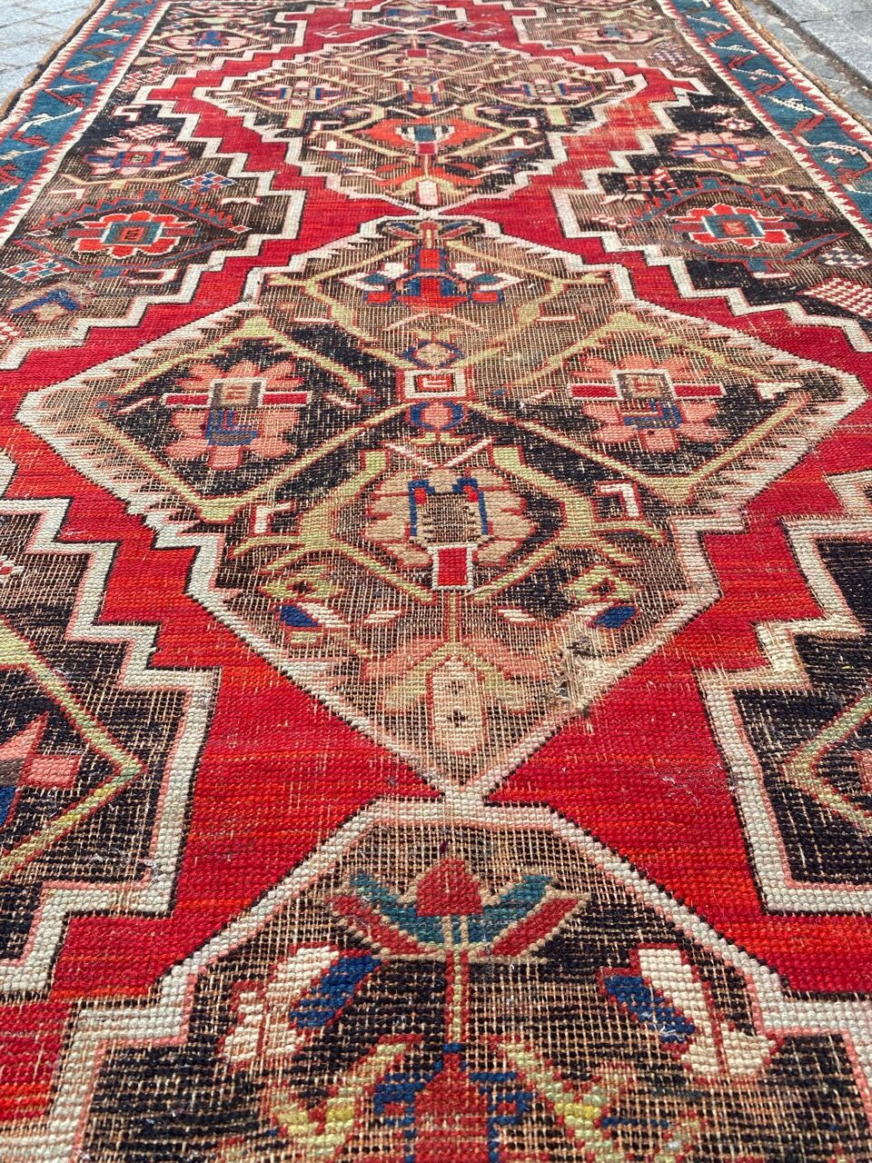 Ancient Caucasian carpet Karabakh handmade 115x270 cm