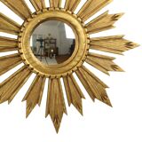Vintage Wooden Sunburst Sun Mirror Convex France 51cm