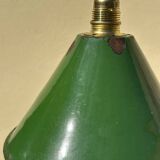 Pair of vintage industrial retro conical enamelled sheet metal pendant lights