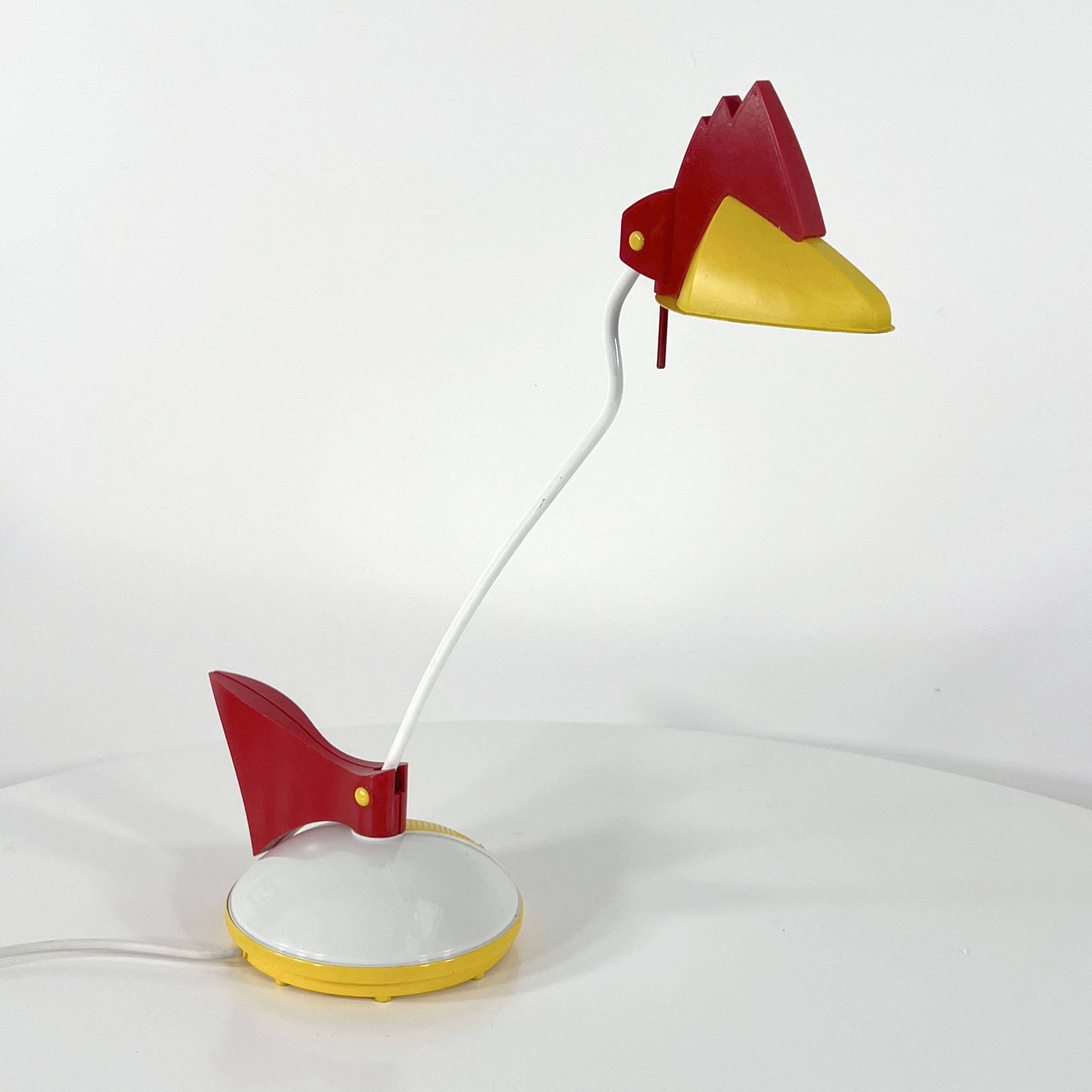 Red and white toucan desk lamp by Brilliant Leuchten Germany, 1980.