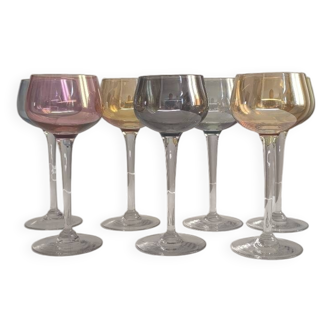 Set of 6 Alsace iridescent crystal glasses