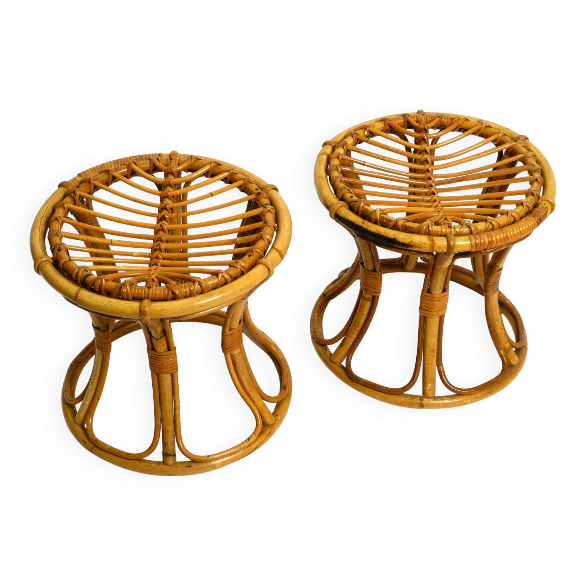 Pair of beautiful rare original 1960's Italian bamboo stools