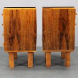 1960s František Mezulaník mid-century maple nightstands with black glass tops