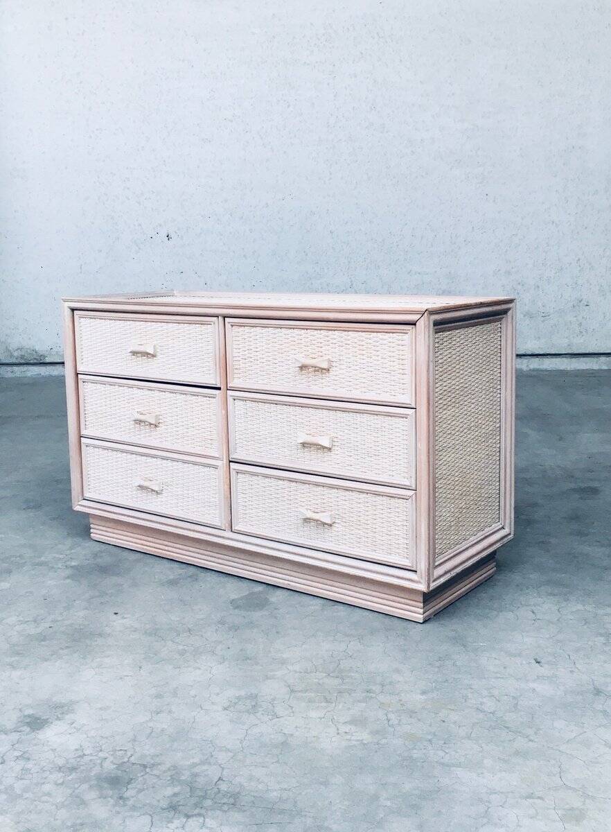 Washed Rattan Chest of Drawers, 1980s
