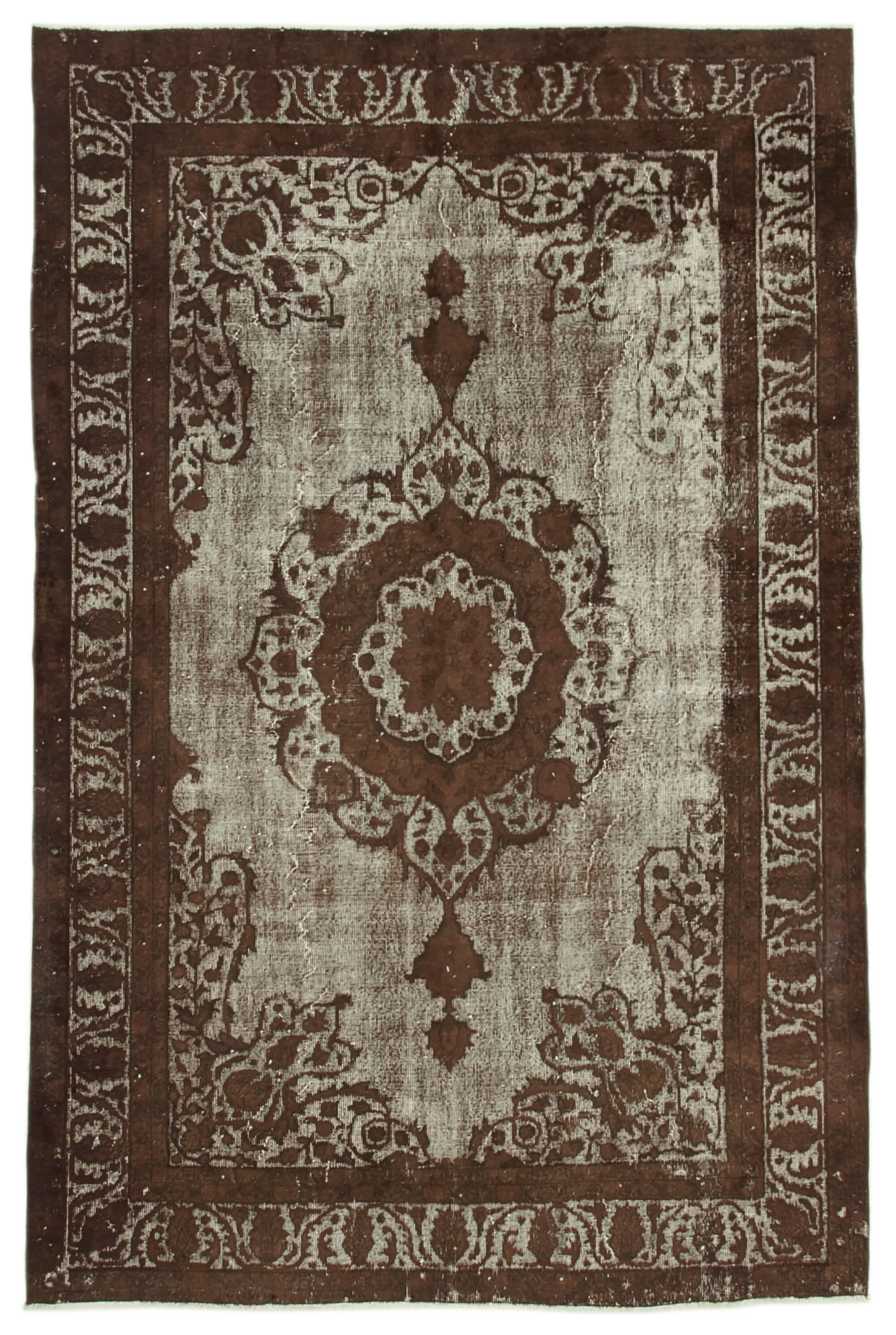 Hand-knotted bohemian turkish 1980s 212 cm x 327 cm brown rug