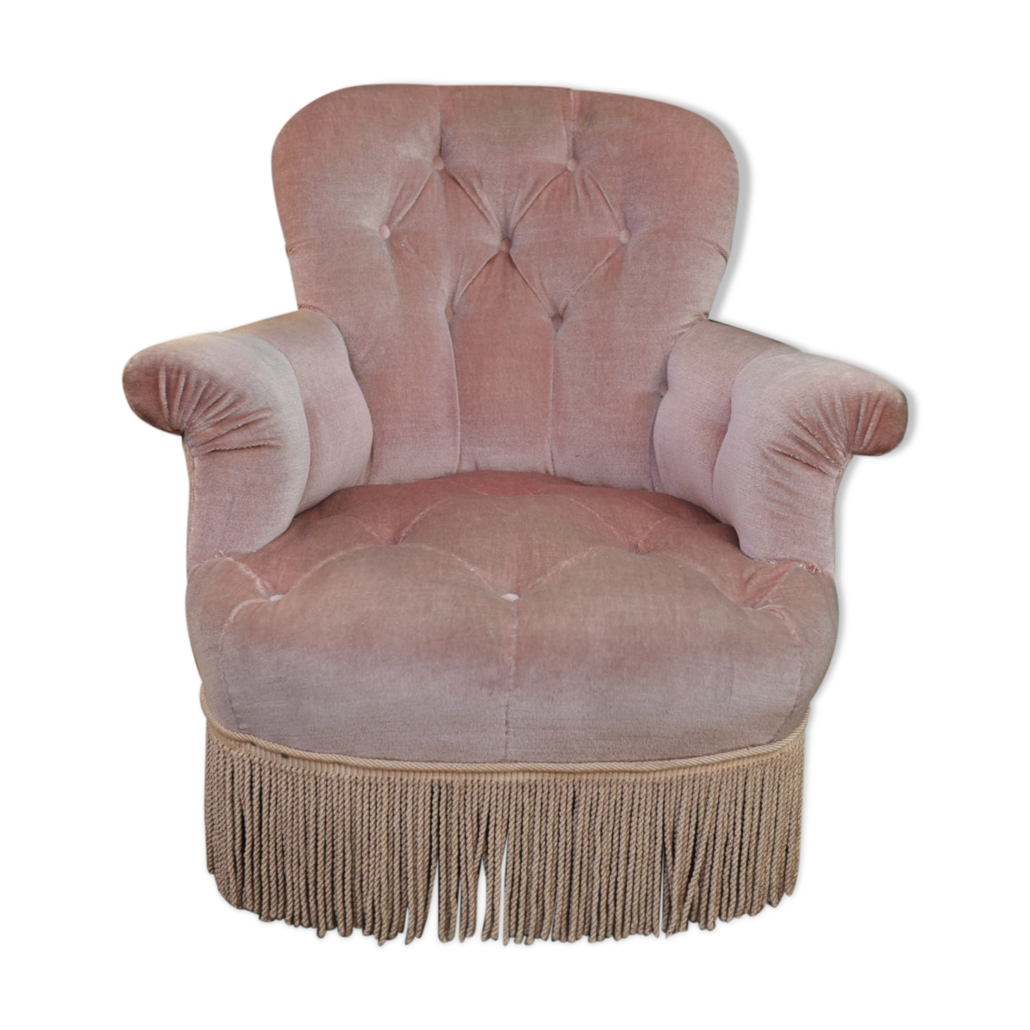 Former Napoleon lll toad chair in pink fabric on wheels