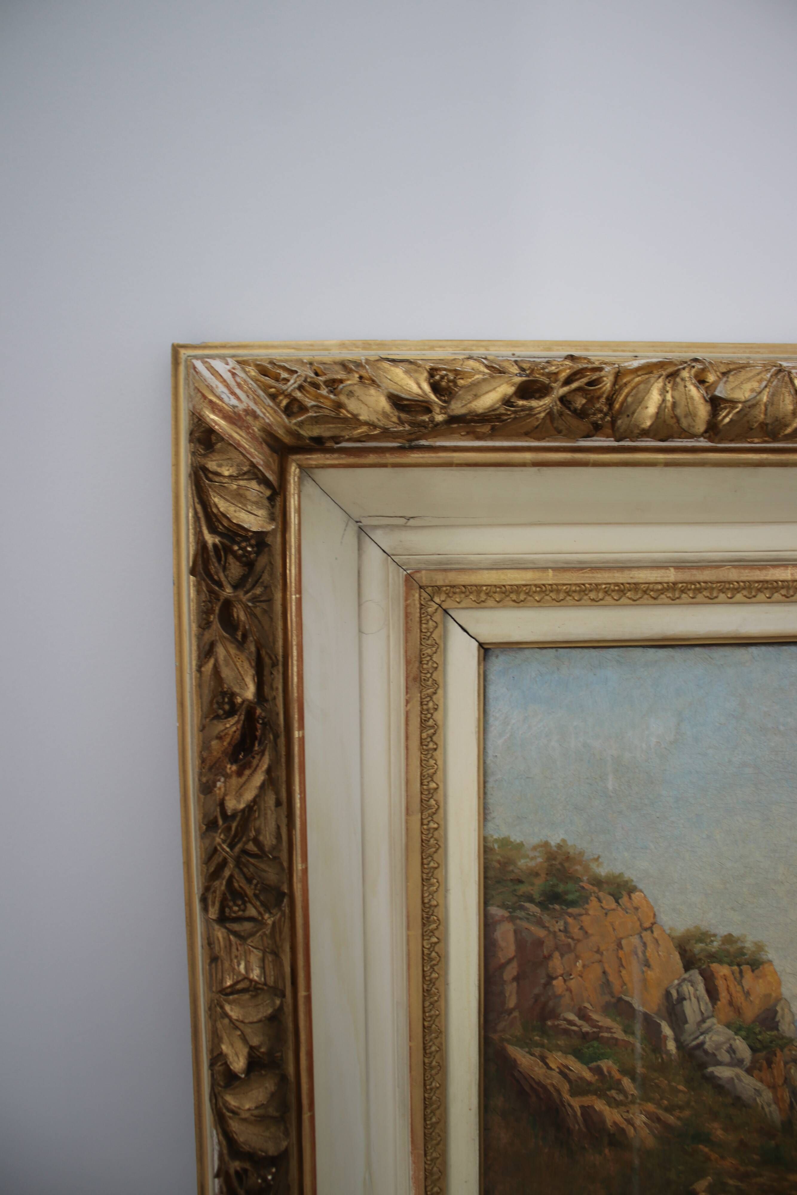 Painting Oil on Canvas Framed, signed Victor Barjon (1845-1920), Cote Rocheuse Bretagne