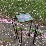 Plant stand, table, in wrought iron and vintage Vallauris ceramic